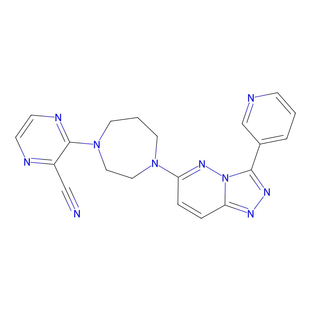 3-{4-[3-(Pyridin-3-yl)-[1,2,4]triazolo[4,3-b]pyridazin-6-yl]-1,4-diazepan-1-yl}pyrazine-2-carbonitrile molecular structure, CAS 2380189-44-4