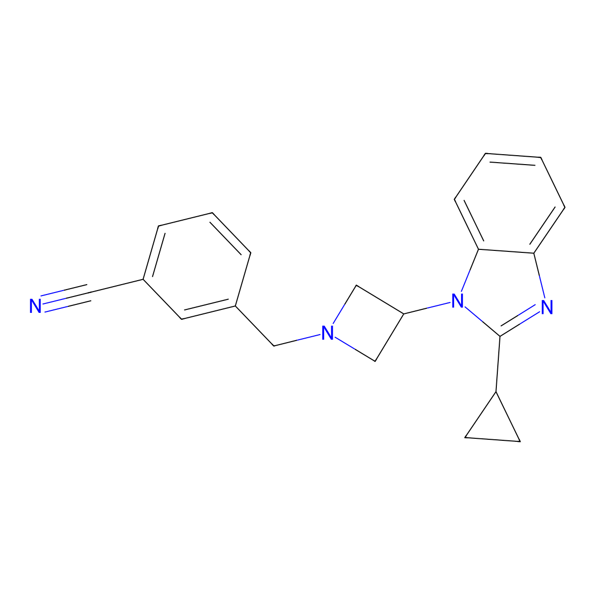 3-{[3-(2-cyclopropyl-1H-1,3-benzodiazol-1-yl)azetidin-1-yl]methyl}benzonitrile molecular structure, CAS 2380189-48-8