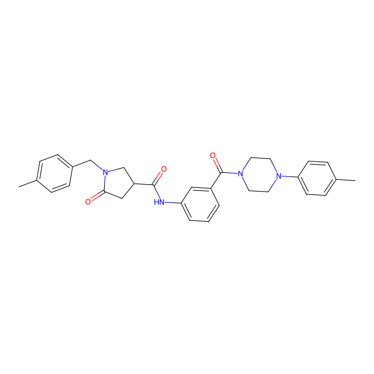 1-[(4-methylphenyl)methyl]-N-{3-[4-(4-methylphenyl)piperazine-1-carbonyl]phenyl}-5-oxopyrrolidine-3-carboxamide molecular structure, CAS 2380189-49-9