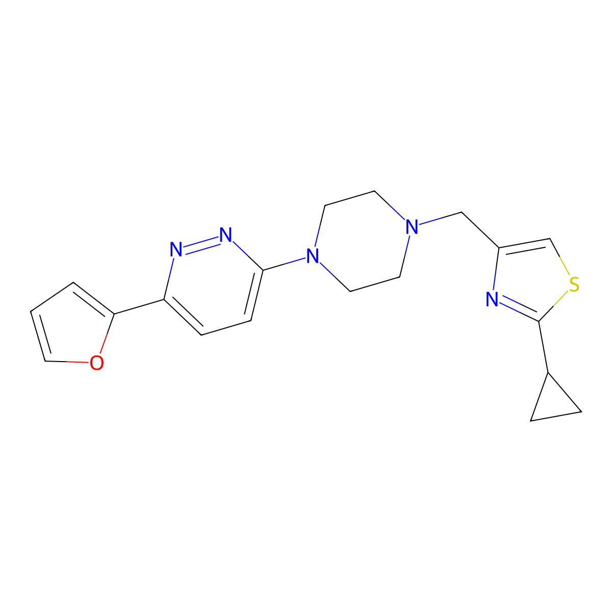 3-{4-[(2-Cyclopropyl-1,3-thiazol-4-yl)methyl]piperazin-1-yl}-6-(furan-2-yl)pyridazine molecular structure, CAS 2380189-51-3