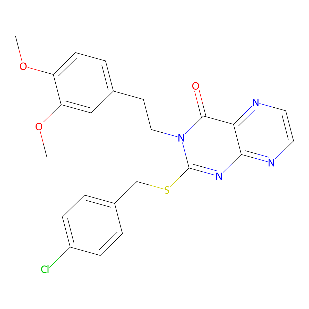 2-{[(4-Chlorophenyl)methyl]sulfanyl}-3-[2-(3,4-dimethoxyphenyl)ethyl]-3,4-dihydropteridin-4-one molecular structure, CAS 2380189-56-8