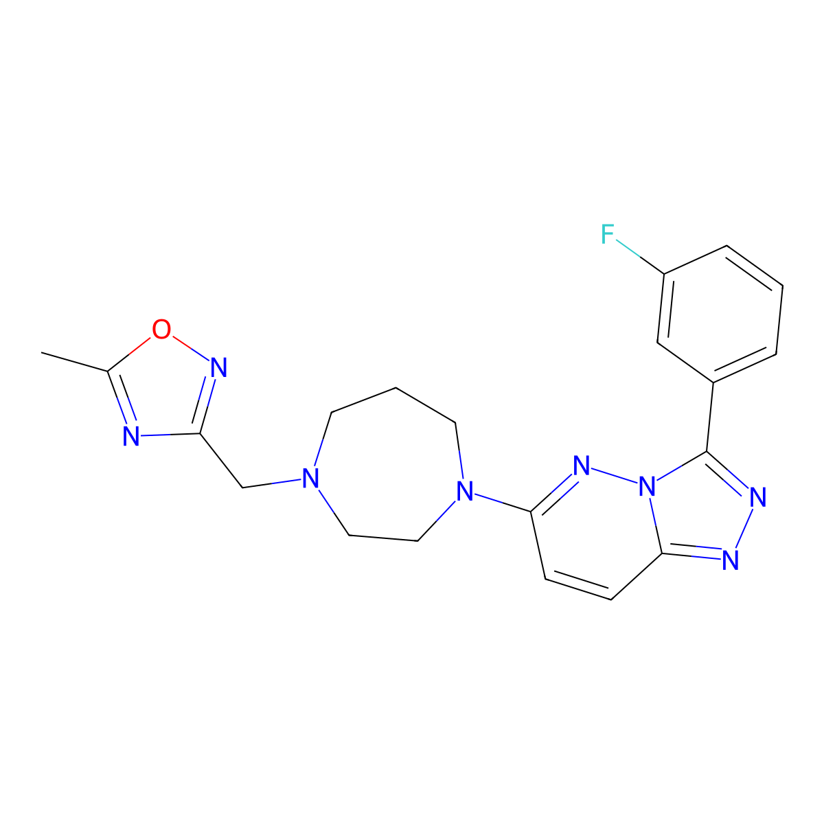 1-[3-(3-Fluorophenyl)-[1,2,4]triazolo[4,3-b]pyridazin-6-yl]-4-[(5-methyl-1,2,4-oxadiazol-3-yl)methyl]-1,4-diazepane molecular structure, CAS 2380189-58-0