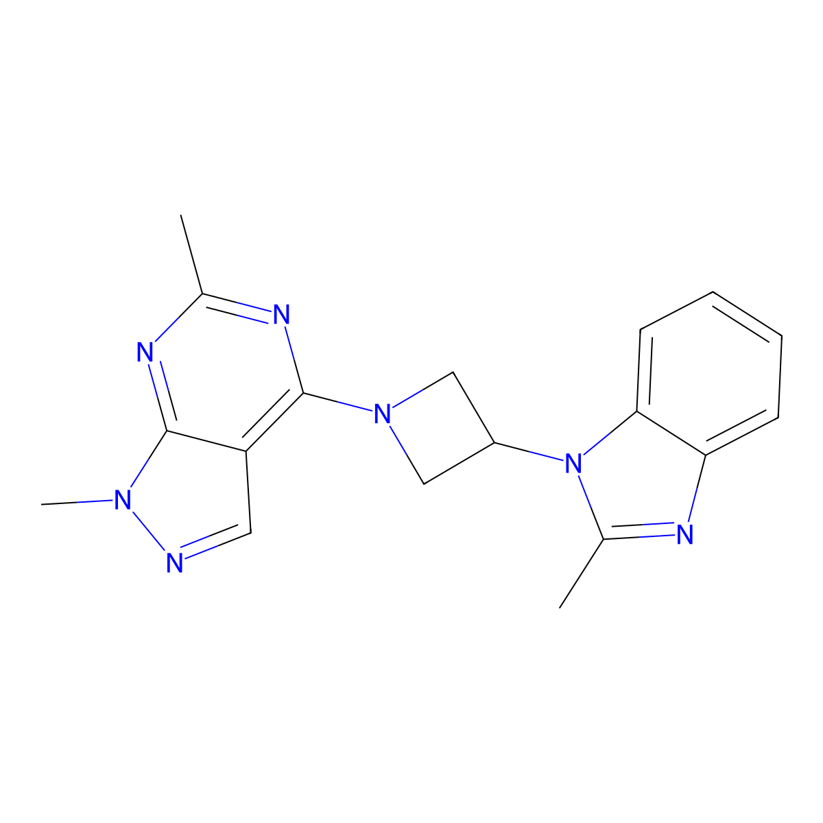 1-(1-{1,6-dimethyl-1H-pyrazolo[3,4-d]pyrimidin-4-yl}azetidin-3-yl)-2-methyl-1H-1,3-benzodiazole molecular structure, CAS 2380189-65-9