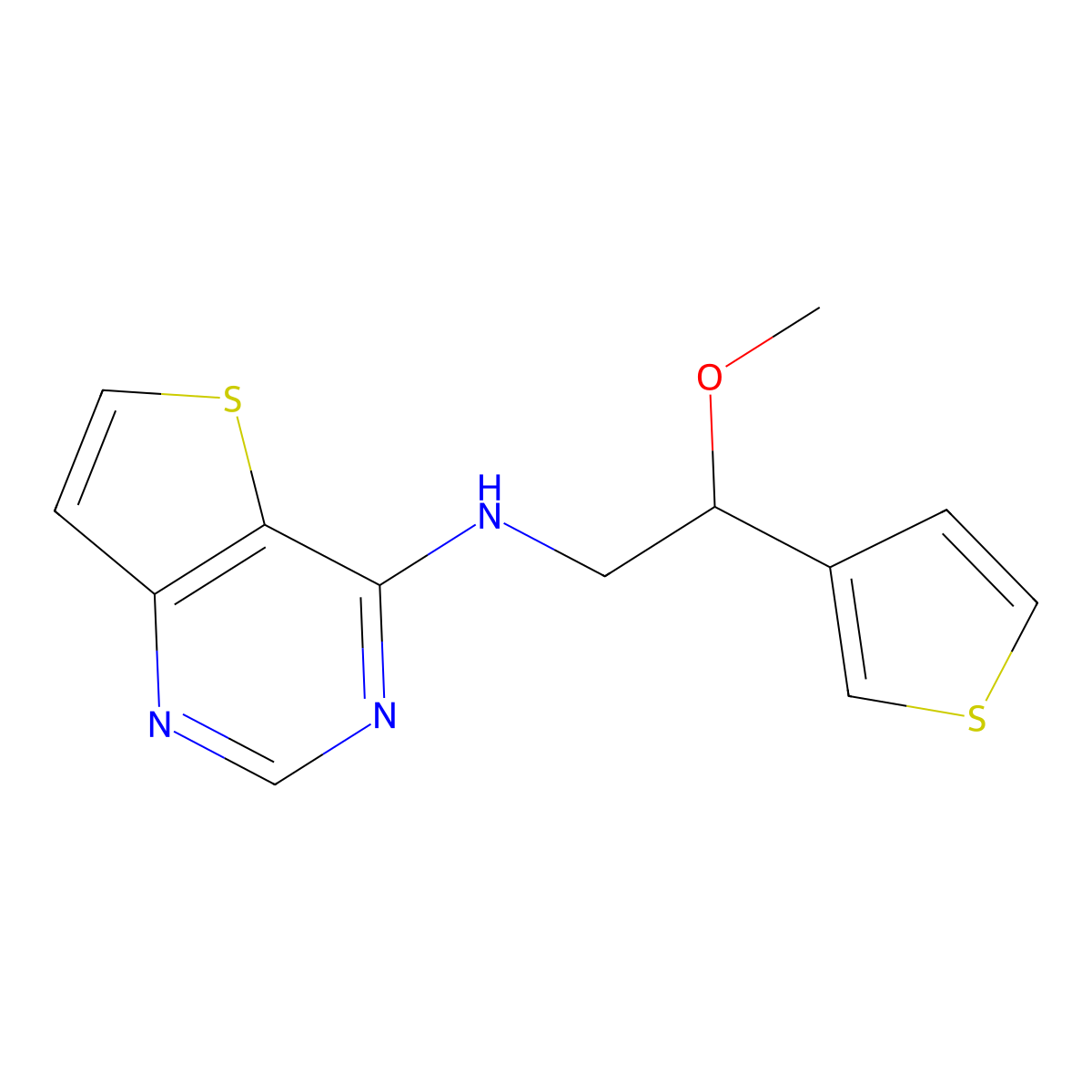 N-[2-methoxy-2-(thiophen-3-yl)ethyl]thieno[3,2-d]pyrimidin-4-amine molecular structure, CAS 2380189-72-8