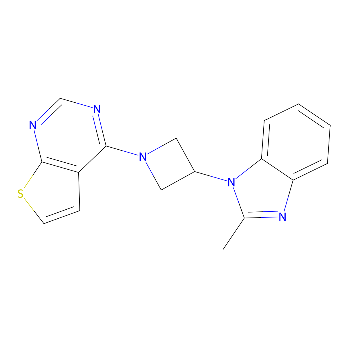 2-methyl-1-(1-{thieno[2,3-d]pyrimidin-4-yl}azetidin-3-yl)-1H-1,3-benzodiazole molecular structure, CAS 2380189-75-1