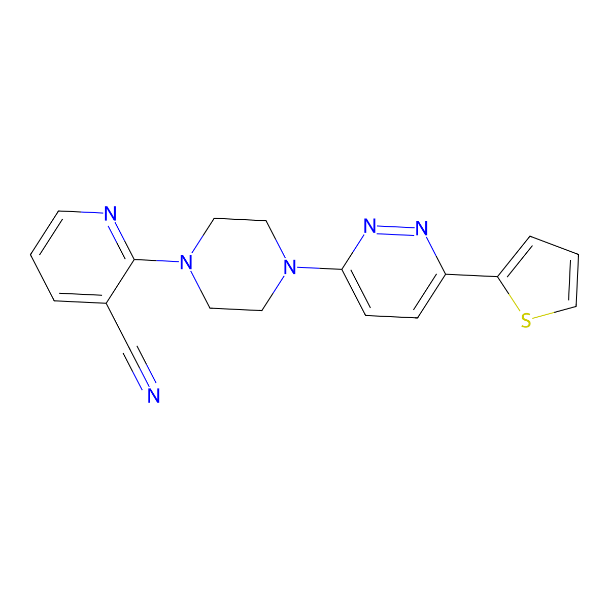 2-{4-[6-(Thiophen-2-yl)pyridazin-3-yl]piperazin-1-yl}pyridine-3-carbonitrile molecular structure, CAS 2380189-76-2