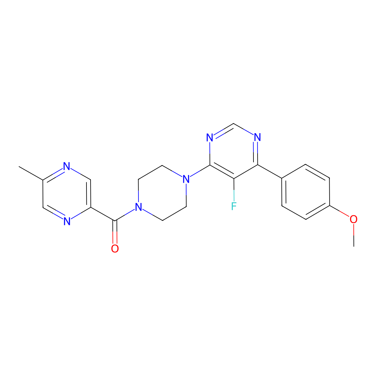 5-Fluoro-4-(4-methoxyphenyl)-6-[4-(5-methylpyrazine-2-carbonyl)piperazin-1-yl]pyrimidine molecular structure, CAS 2380189-77-3