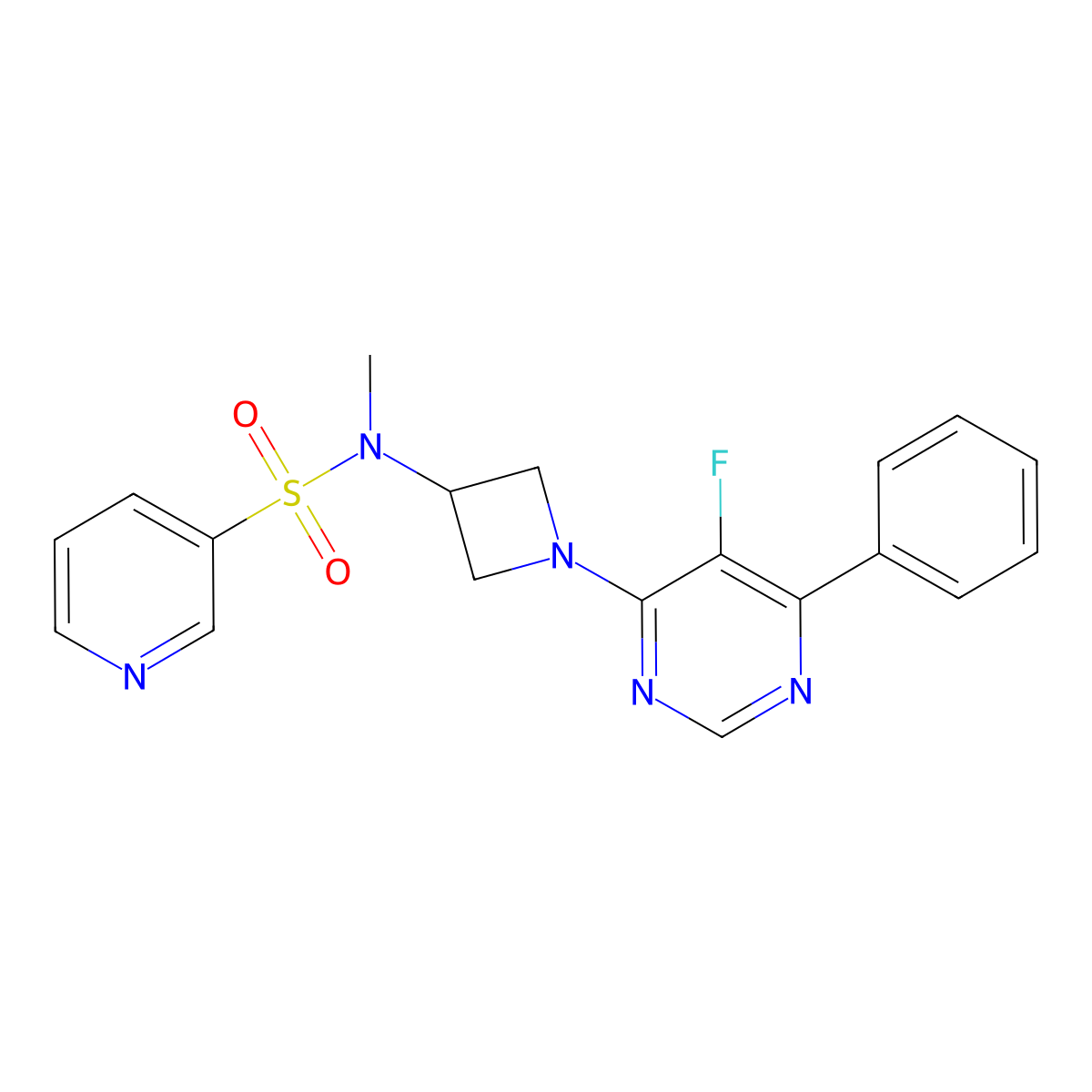 N-[1-(5-Fluoro-6-phenylpyrimidin-4-yl)azetidin-3-yl]-N-methylpyridine-3-sulfonamide molecular structure, CAS 2380189-87-5
