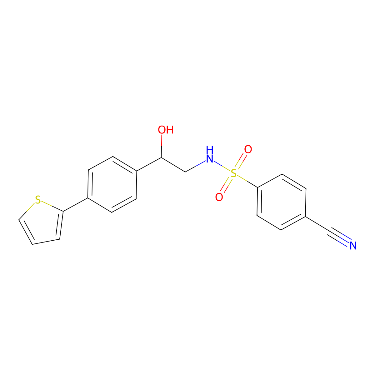4-cyano-N-{2-hydroxy-2-[4-(thiophen-2-yl)phenyl]ethyl}benzene-1-sulfonamide molecular structure, CAS 2380189-93-3