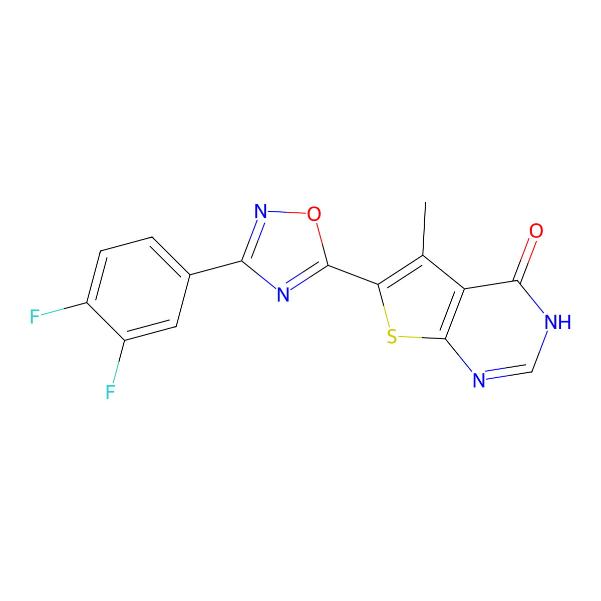 6-[3-(3,4-Difluorophenyl)-1,2,4-oxadiazol-5-yl]-5-methyl-3H-thieno[2,3-d]pyrimidin-4-one molecular structure, CAS 2380189-95-5