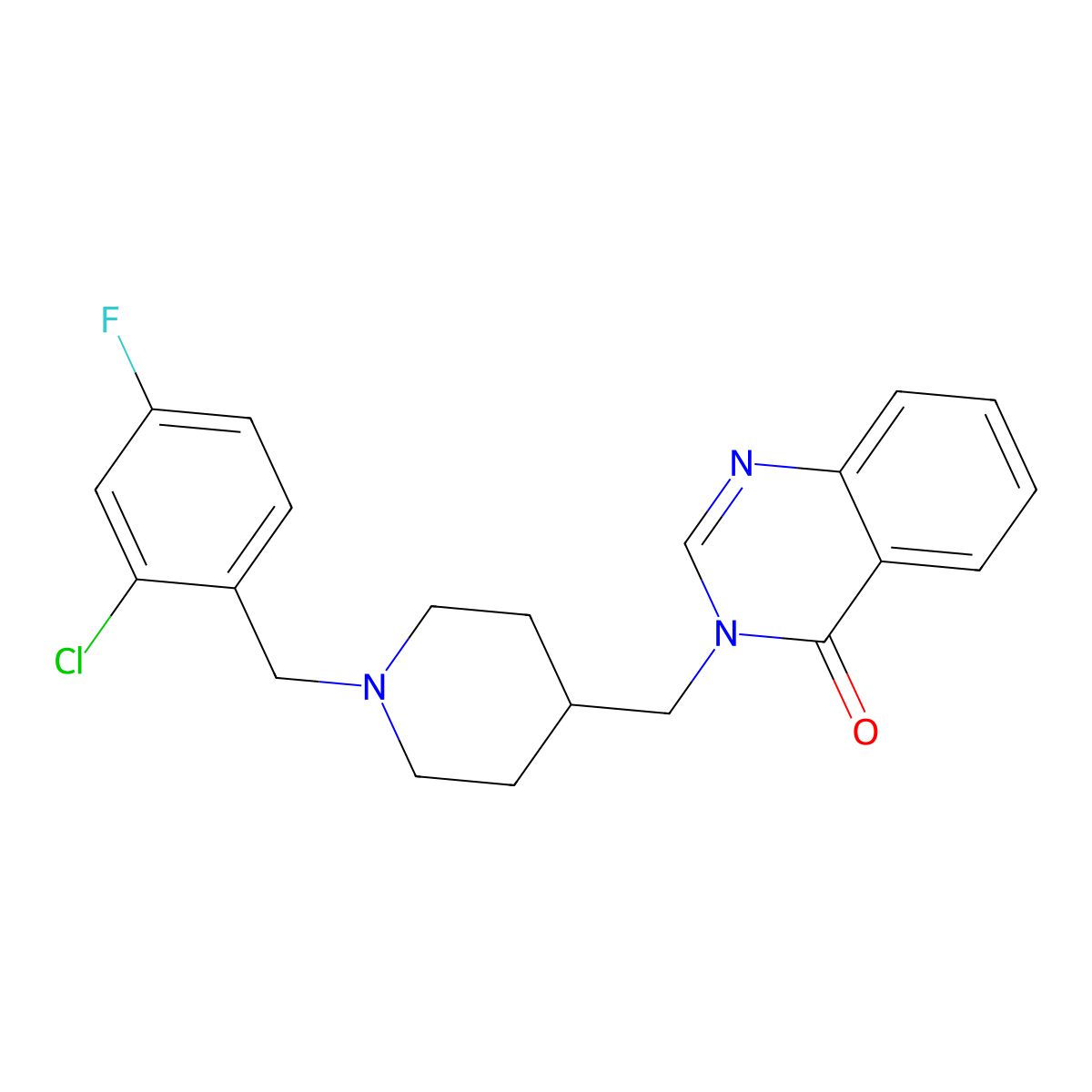 3-[[1-[(2-Chloro-4-fluorophenyl)methyl]piperidin-4-yl]methyl]quinazolin-4-one molecular structure, CAS 2380189-98-8