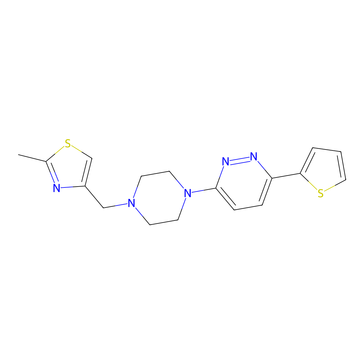 3-{4-[(2-Methyl-1,3-thiazol-4-yl)methyl]piperazin-1-yl}-6-(thiophen-2-yl)pyridazine molecular structure, CAS 2380190-01-0