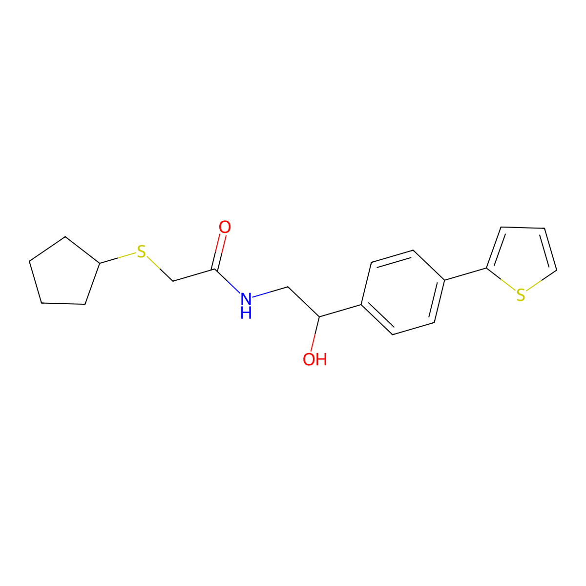 2-(cyclopentylsulfanyl)-N-{2-hydroxy-2-[4-(thiophen-2-yl)phenyl]ethyl}acetamide molecular structure, CAS 2380190-21-4