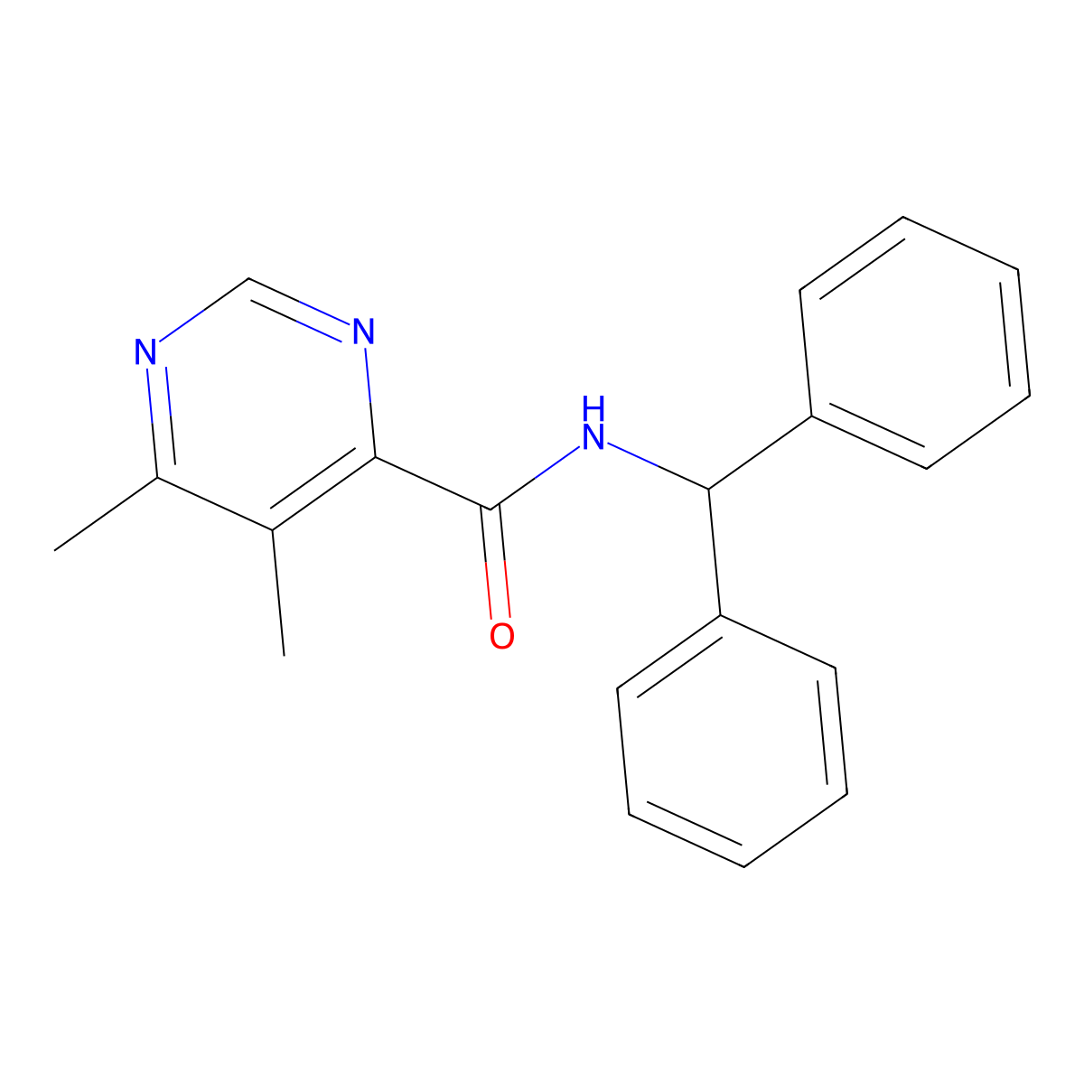 N-(diphenylmethyl)-5,6-dimethylpyrimidine-4-carboxamide molecular structure, CAS 2380190-23-6