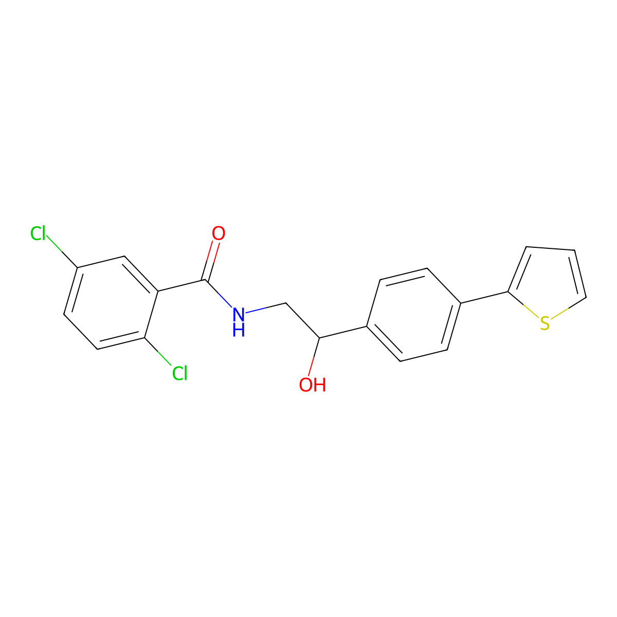 2,5-dichloro-N-{2-hydroxy-2-[4-(thiophen-2-yl)phenyl]ethyl}benzamide molecular structure, CAS 2380190-25-8