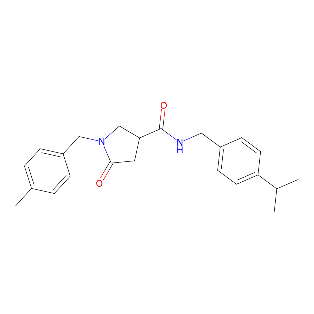 1-[(4-methylphenyl)methyl]-5-oxo-N-{[4-(propan-2-yl)phenyl]methyl}pyrrolidine-3-carboxamide molecular structure, CAS 2380190-26-9
