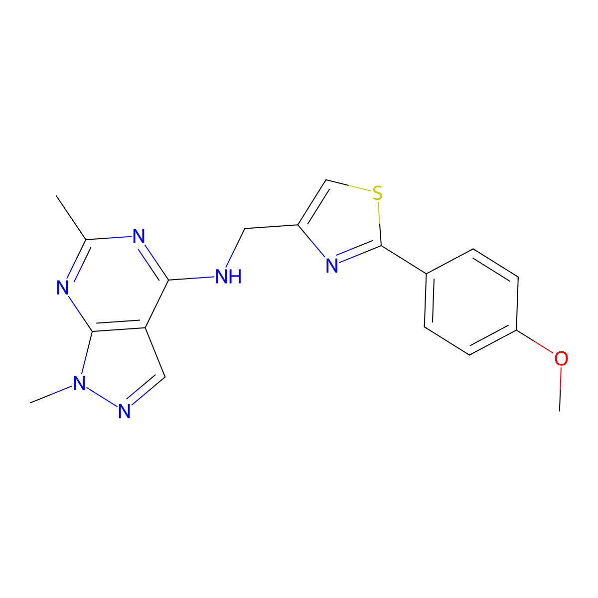N-{[2-(4-methoxyphenyl)-1,3-thiazol-4-yl]methyl}-1,6-dimethyl-1H-pyrazolo[3,4-d]pyrimidin-4-amine molecular structure, CAS 2380190-28-1