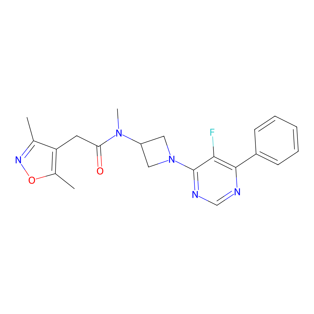 2-(3,5-Dimethyl-1,2-oxazol-4-yl)-N-[1-(5-fluoro-6-phenylpyrimidin-4-yl)azetidin-3-yl]-N-methylacetamide molecular structure, CAS 2380190-34-9