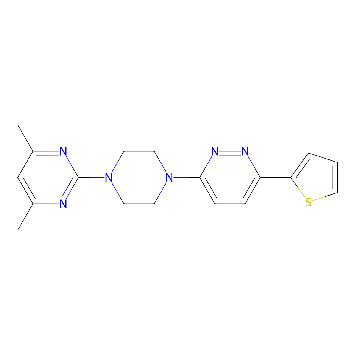 4,6-Dimethyl-2-{4-[6-(thiophen-2-yl)pyridazin-3-yl]piperazin-1-yl}pyrimidine molecular structure, CAS 2380190-42-9