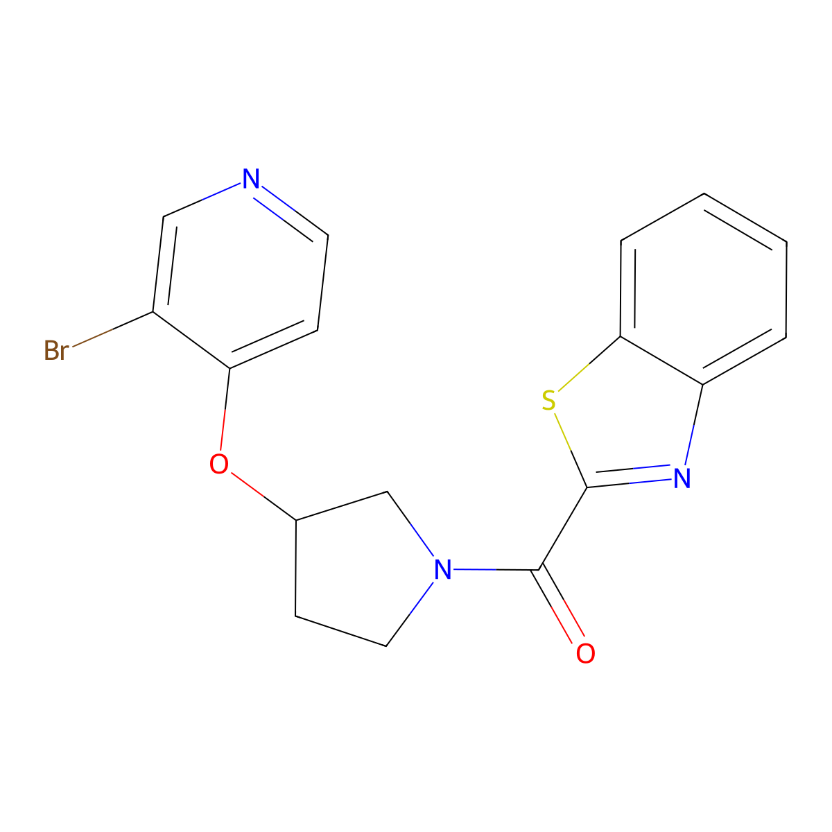 2-{3-[(3-Bromopyridin-4-yl)oxy]pyrrolidine-1-carbonyl}-1,3-benzothiazole molecular structure, CAS 2380190-43-0