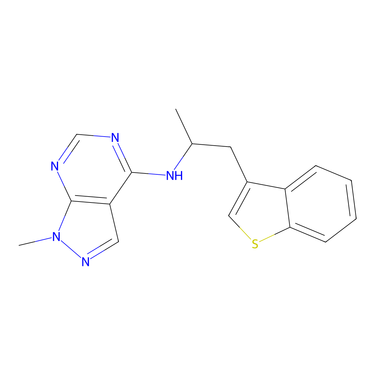 N-[1-(1-benzothiophen-3-yl)propan-2-yl]-1-methyl-1H-pyrazolo[3,4-d]pyrimidin-4-amine molecular structure, CAS 2380190-45-2