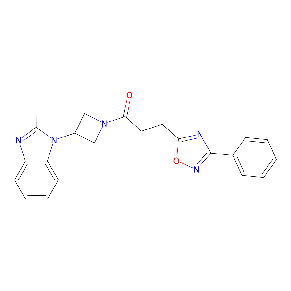 1-[3-(2-methyl-1H-1,3-benzodiazol-1-yl)azetidin-1-yl]-3-(3-phenyl-1,2,4-oxadiazol-5-yl)propan-1-one molecular structure, CAS 2380190-51-0