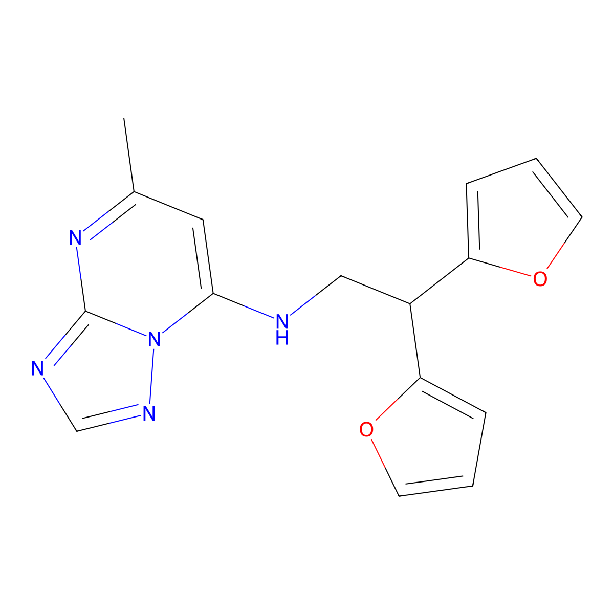 N-[2,2-Bis(furan-2-yl)ethyl]-5-methyl-[1,2,4]triazolo[1,5-a]pyrimidin-7-amine molecular structure, CAS 2380190-58-7