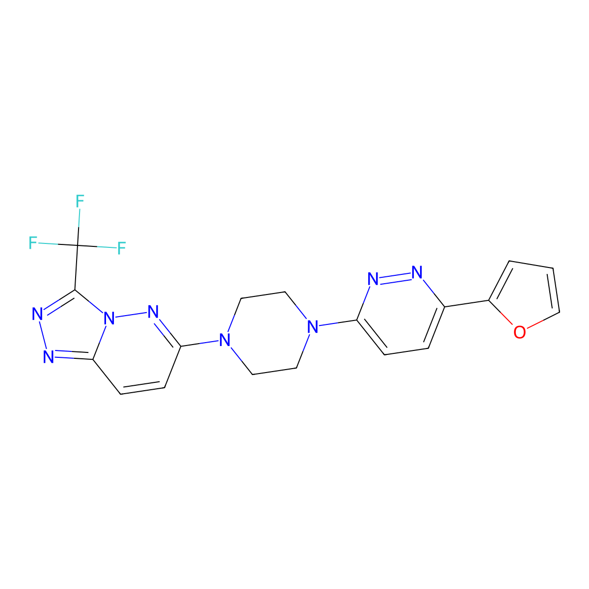 3-(Furan-2-yl)-6-{4-[3-(trifluoromethyl)-[1,2,4]triazolo[4,3-b]pyridazin-6-yl]piperazin-1-yl}pyridazine molecular structure, CAS 2380190-65-6