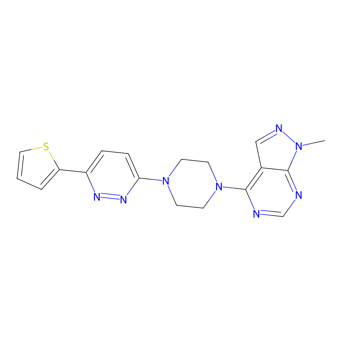 3-(4-{1-methyl-1H-pyrazolo[3,4-d]pyrimidin-4-yl}piperazin-1-yl)-6-(thiophen-2-yl)pyridazine molecular structure, CAS 2380190-67-8