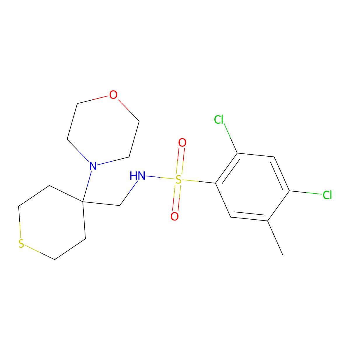 2,4-dichloro-5-methyl-N-{[4-(morpholin-4-yl)thian-4-yl]methyl}benzene-1-sulfonamide molecular structure, CAS 2380190-68-9