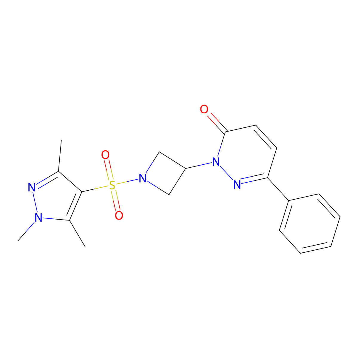 6-phenyl-2-{1-[(1,3,5-trimethyl-1H-pyrazol-4-yl)sulfonyl]azetidin-3-yl}-2,3-dihydropyridazin-3-one molecular structure, CAS 2380190-78-1