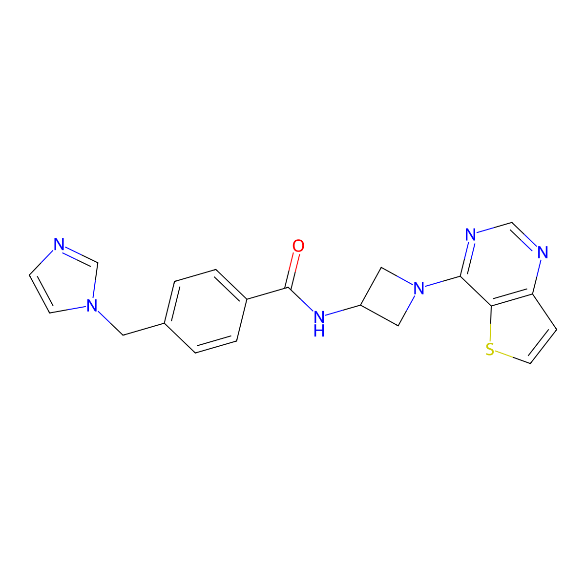 4-[(1H-imidazol-1-yl)methyl]-N-(1-{thieno[3,2-d]pyrimidin-4-yl}azetidin-3-yl)benzamide molecular structure, CAS 2380190-80-5