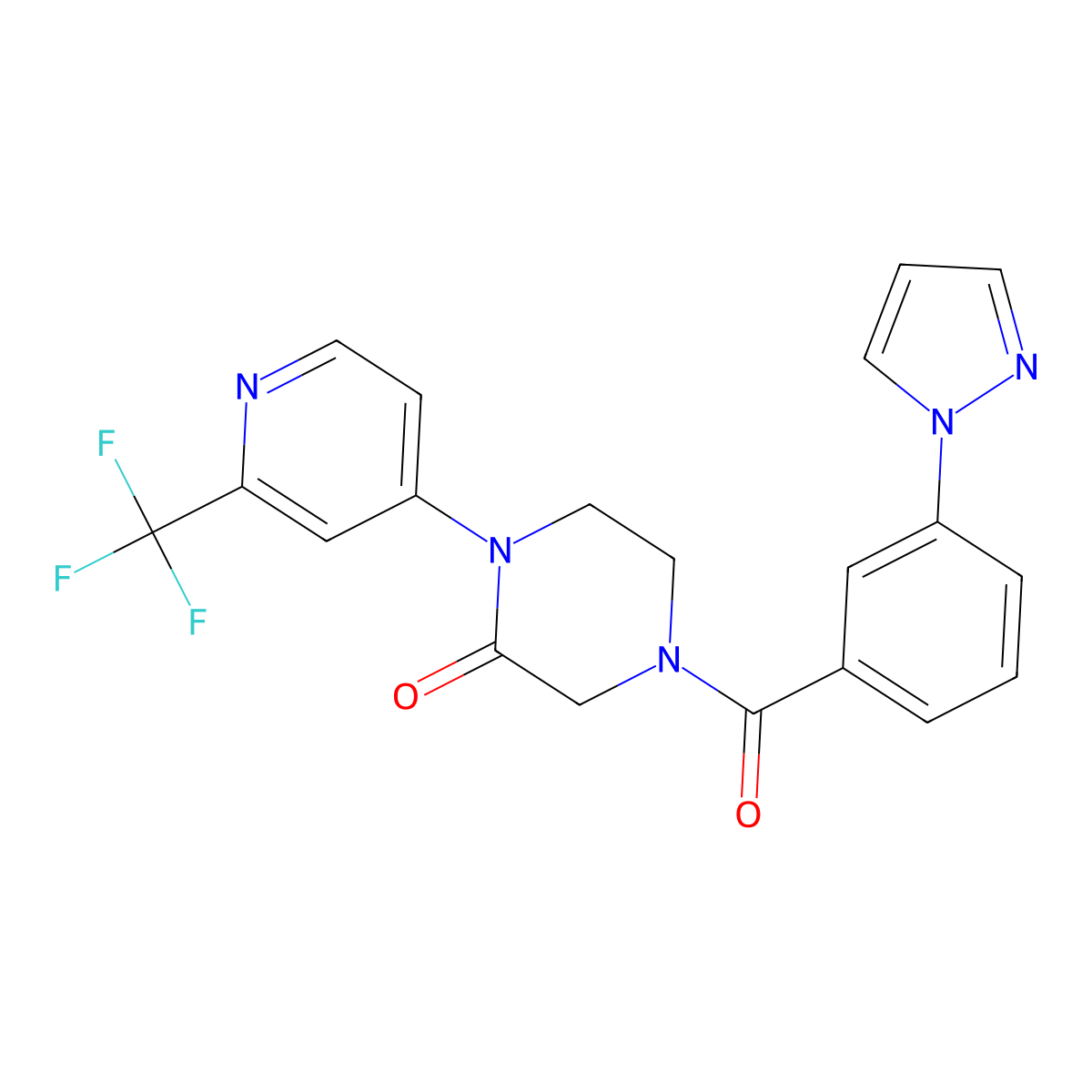 4-[3-(1H-pyrazol-1-yl)benzoyl]-1-[2-(trifluoromethyl)pyridin-4-yl]piperazin-2-one molecular structure, CAS 2380190-81-6