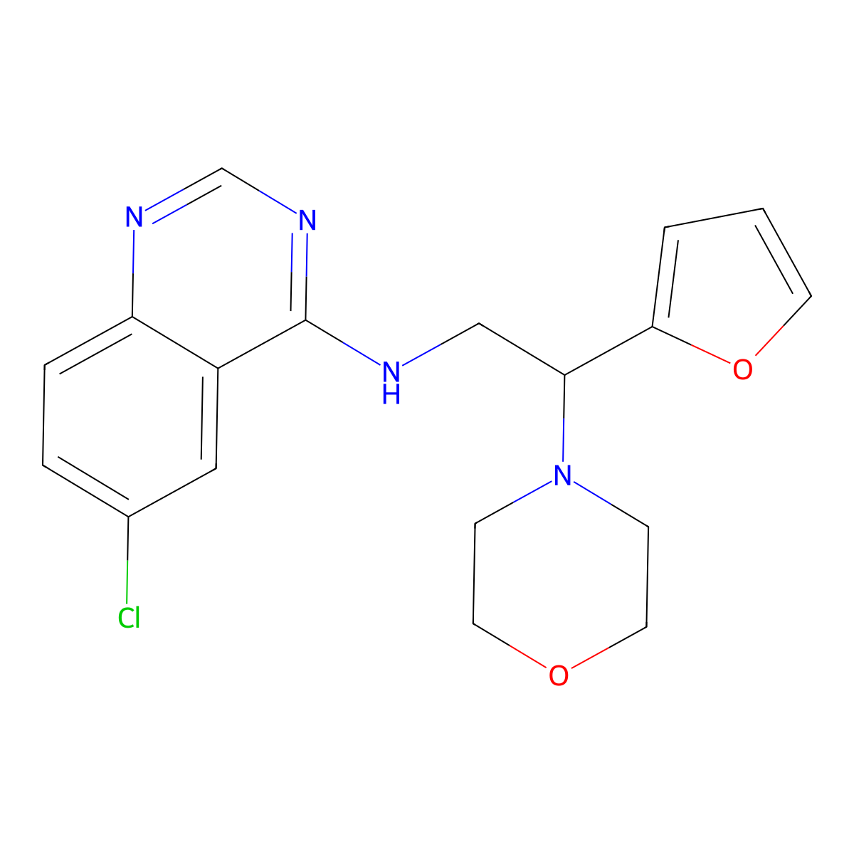 6-chloro-N-[2-(furan-2-yl)-2-(morpholin-4-yl)ethyl]quinazolin-4-amine molecular structure, CAS 2380190-98-5