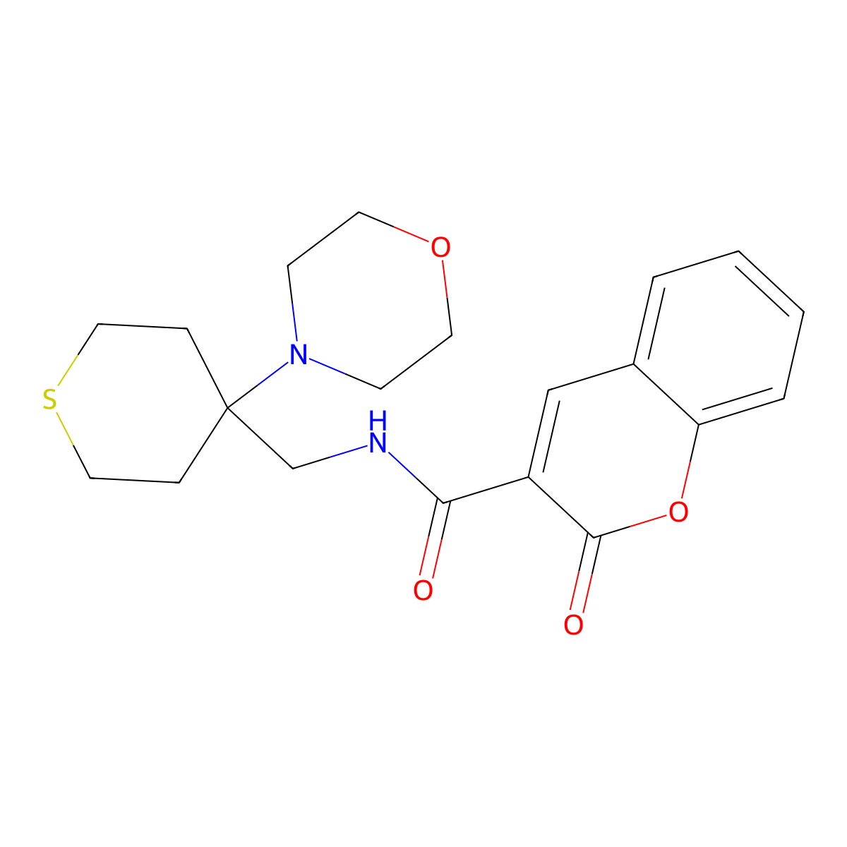 N-{[4-(morpholin-4-yl)thian-4-yl]methyl}-2-oxo-2H-chromene-3-carboxamide molecular structure, CAS 2380190-99-6