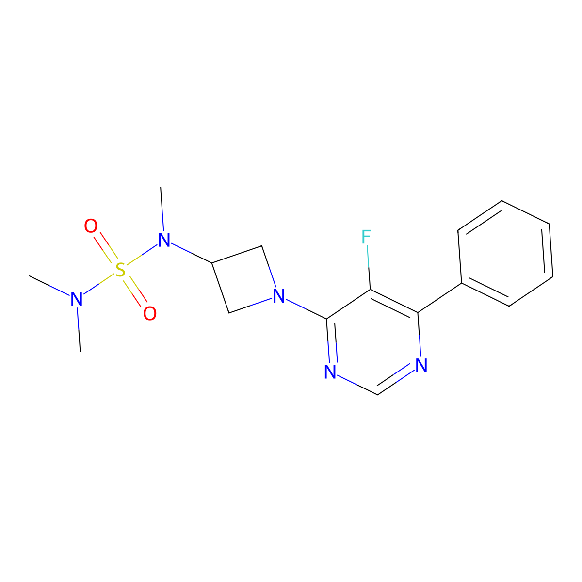 {[1-(5-Fluoro-6-phenylpyrimidin-4-yl)azetidin-3-yl](methyl)sulfamoyl}dimethylamine molecular structure, CAS 2380191-01-3