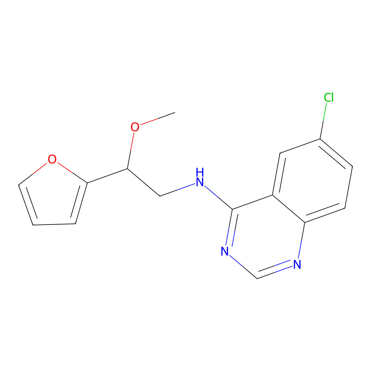 6-Chloro-N-[2-(furan-2-yl)-2-methoxyethyl]quinazolin-4-amine molecular structure, CAS 2380191-06-8