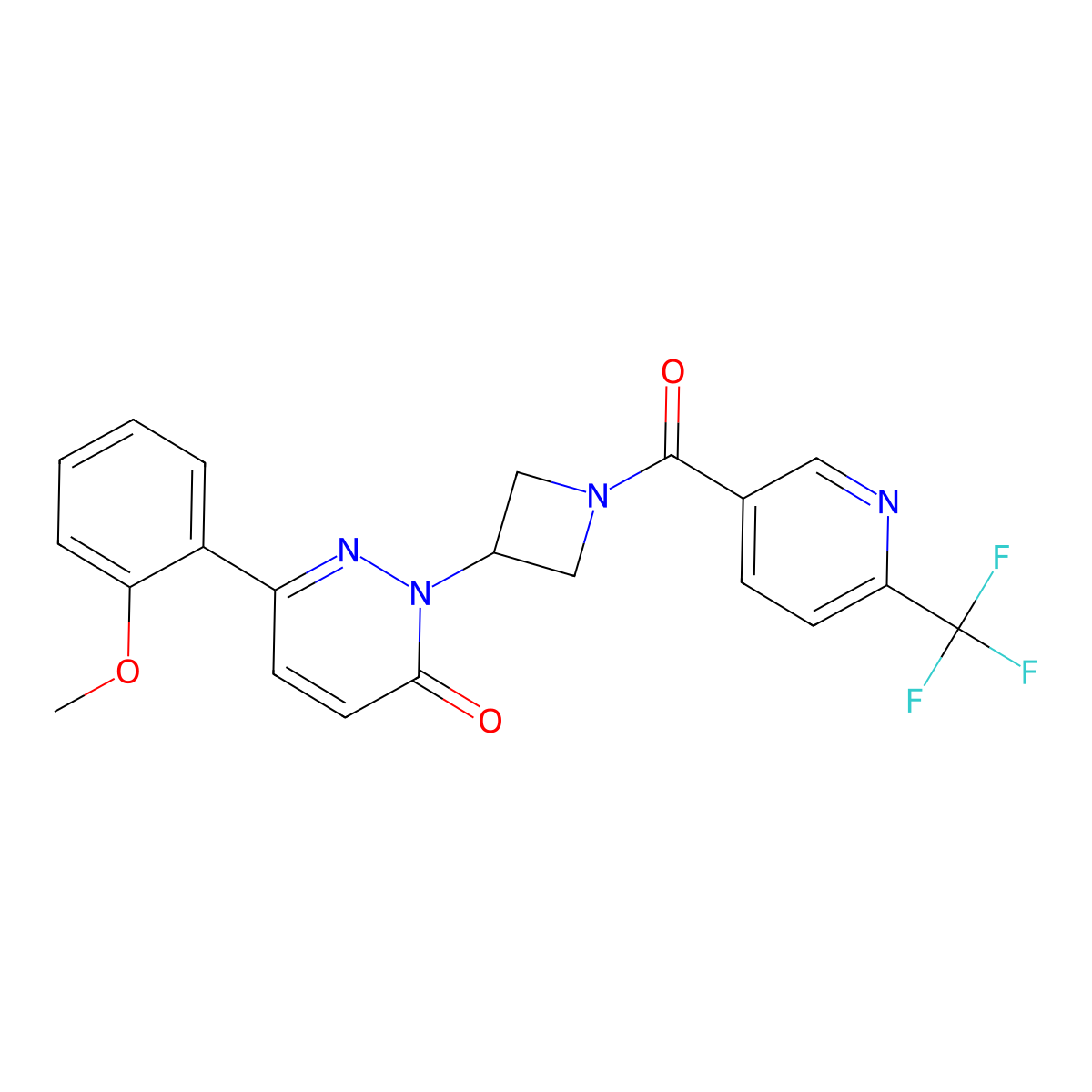 6-(2-Methoxyphenyl)-2-{1-[6-(trifluoromethyl)pyridine-3-carbonyl]azetidin-3-yl}-2,3-dihydropyridazin-3-one molecular structure, CAS 2380191-08-0