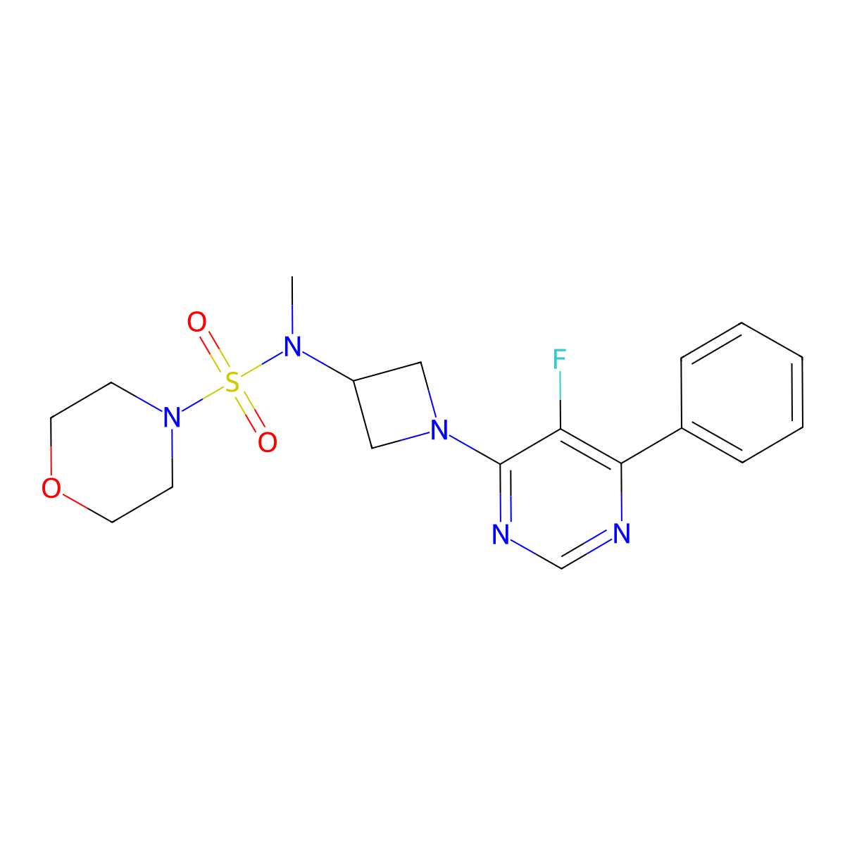 N-[1-(5-Fluoro-6-phenylpyrimidin-4-yl)azetidin-3-yl]-N-methylmorpholine-4-sulfonamide molecular structure, CAS 2380191-12-6