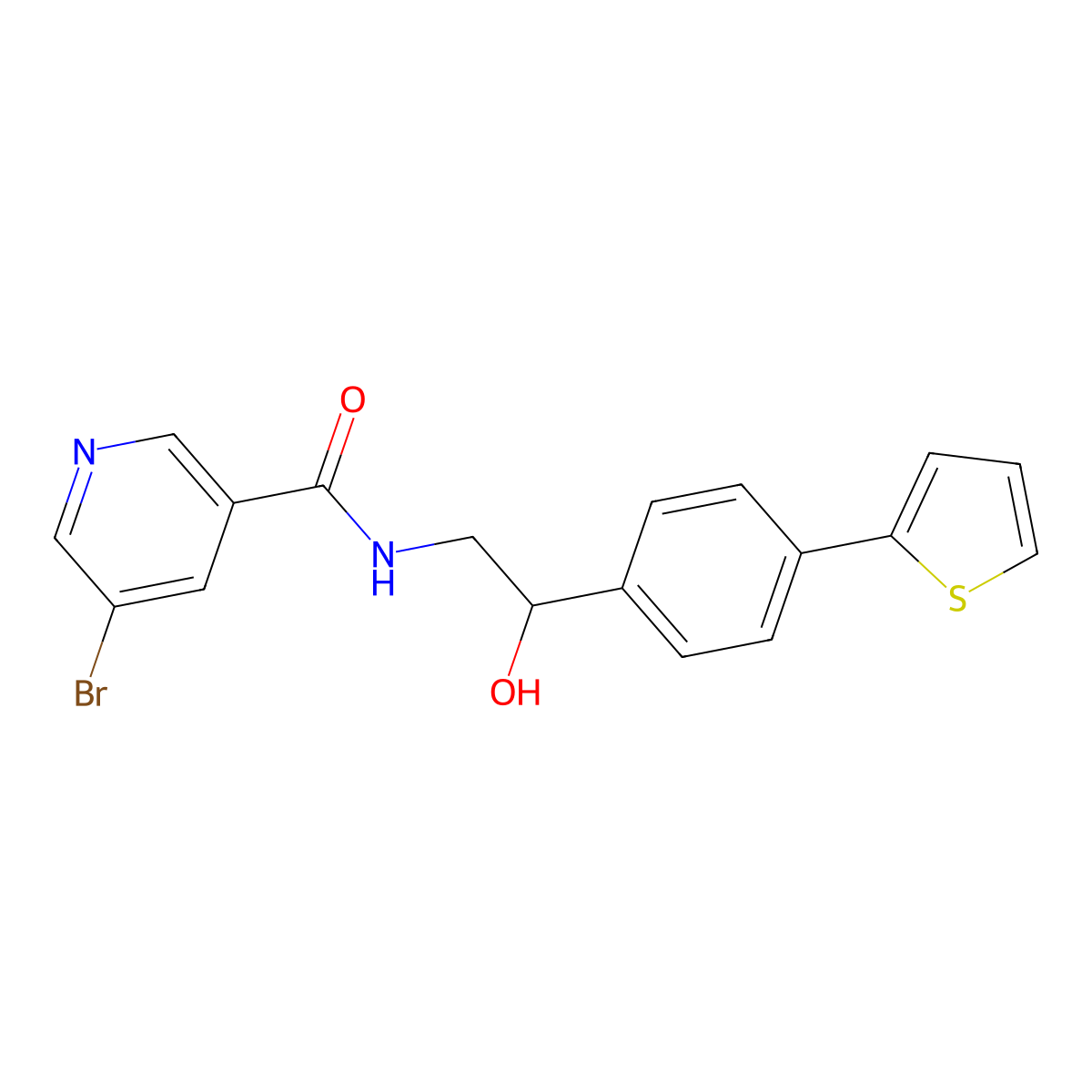 5-bromo-N-{2-hydroxy-2-[4-(thiophen-2-yl)phenyl]ethyl}pyridine-3-carboxamide molecular structure, CAS 2380191-13-7