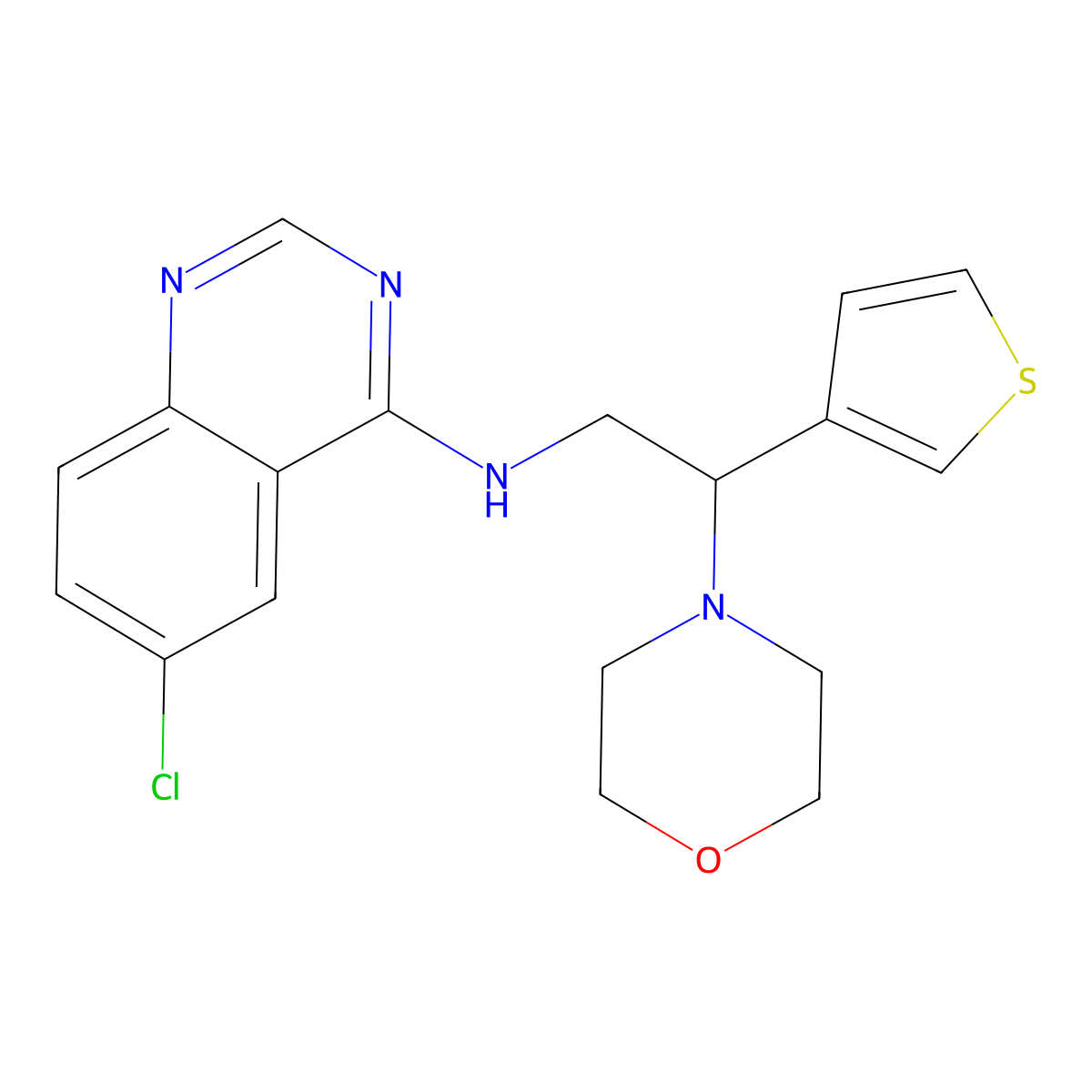 6-chloro-N-[2-(morpholin-4-yl)-2-(thiophen-3-yl)ethyl]quinazolin-4-amine molecular structure, CAS 2380191-14-8