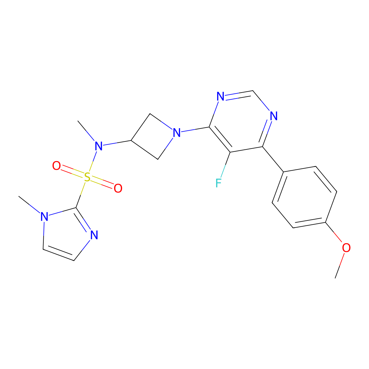 N-{1-[5-fluoro-6-(4-methoxyphenyl)pyrimidin-4-yl]azetidin-3-yl}-N,1-dimethyl-1H-imidazole-2-sulfonamide molecular structure, CAS 2380191-16-0