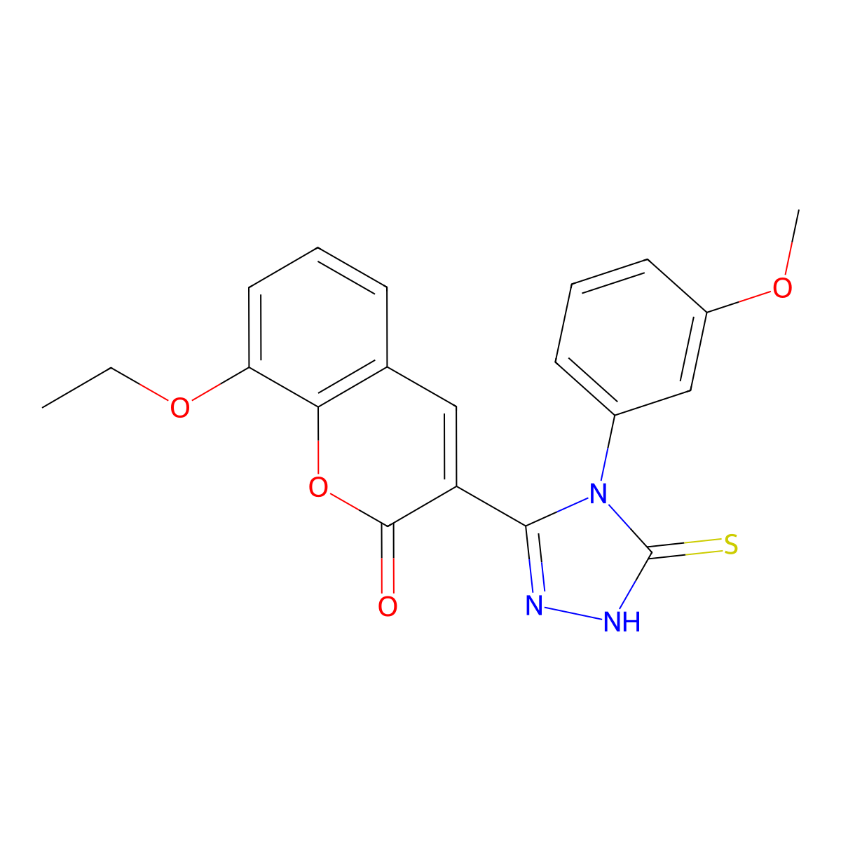 8-ethoxy-3-[4-(3-methoxyphenyl)-5-sulfanylidene-4,5-dihydro-1H-1,2,4-triazol-3-yl]-2H-chromen-2-one molecular structure, CAS 2380191-19-3