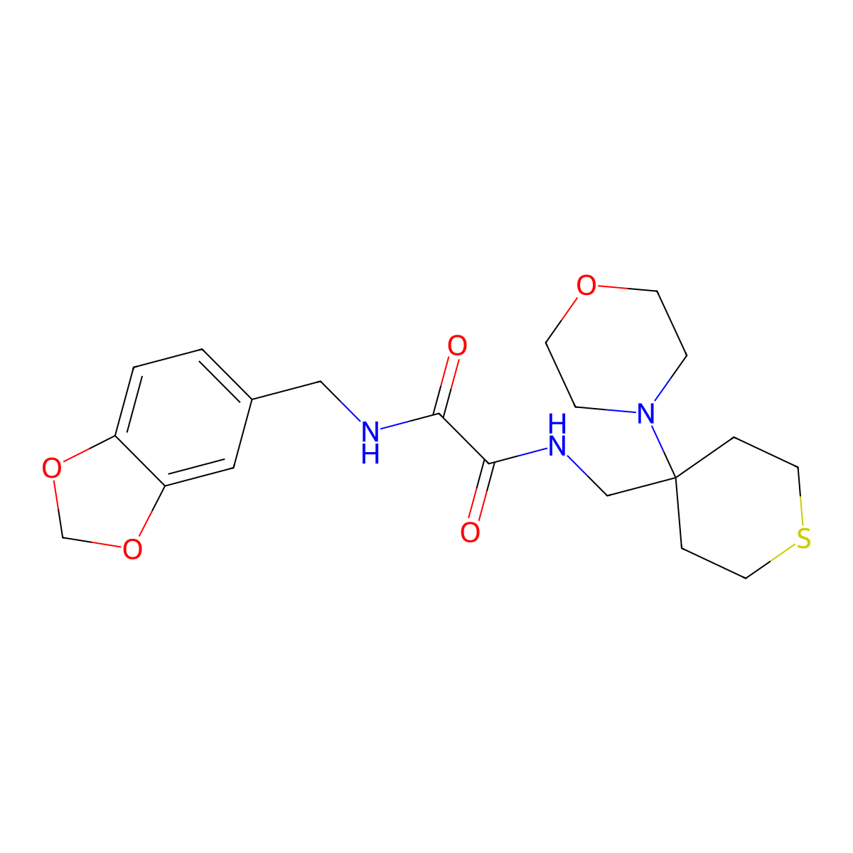 N-[(2H-1,3-benzodioxol-5-yl)methyl]-N'-{[4-(morpholin-4-yl)thian-4-yl]methyl}ethanediamide molecular structure, CAS 2380191-42-2