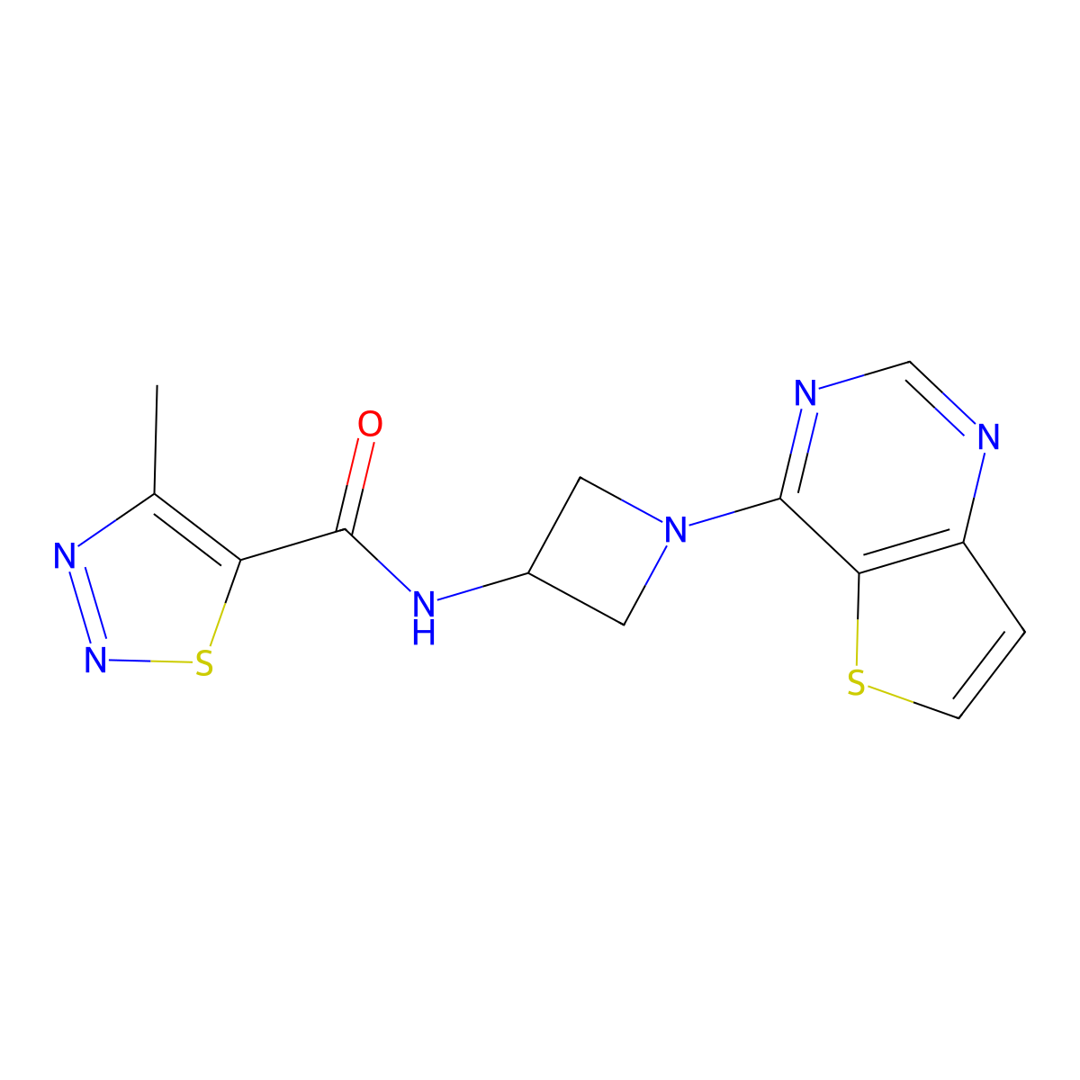 4-methyl-N-(1-{thieno[3,2-d]pyrimidin-4-yl}azetidin-3-yl)-1,2,3-thiadiazole-5-carboxamide molecular structure, CAS 2380191-45-5