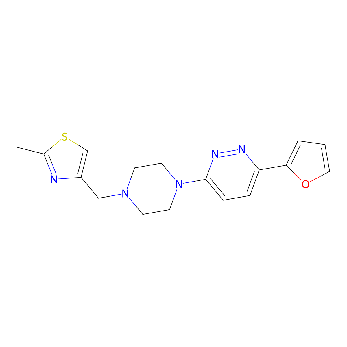 3-(Furan-2-yl)-6-{4-[(2-methyl-1,3-thiazol-4-yl)methyl]piperazin-1-yl}pyridazine molecular structure, CAS 2380191-46-6
