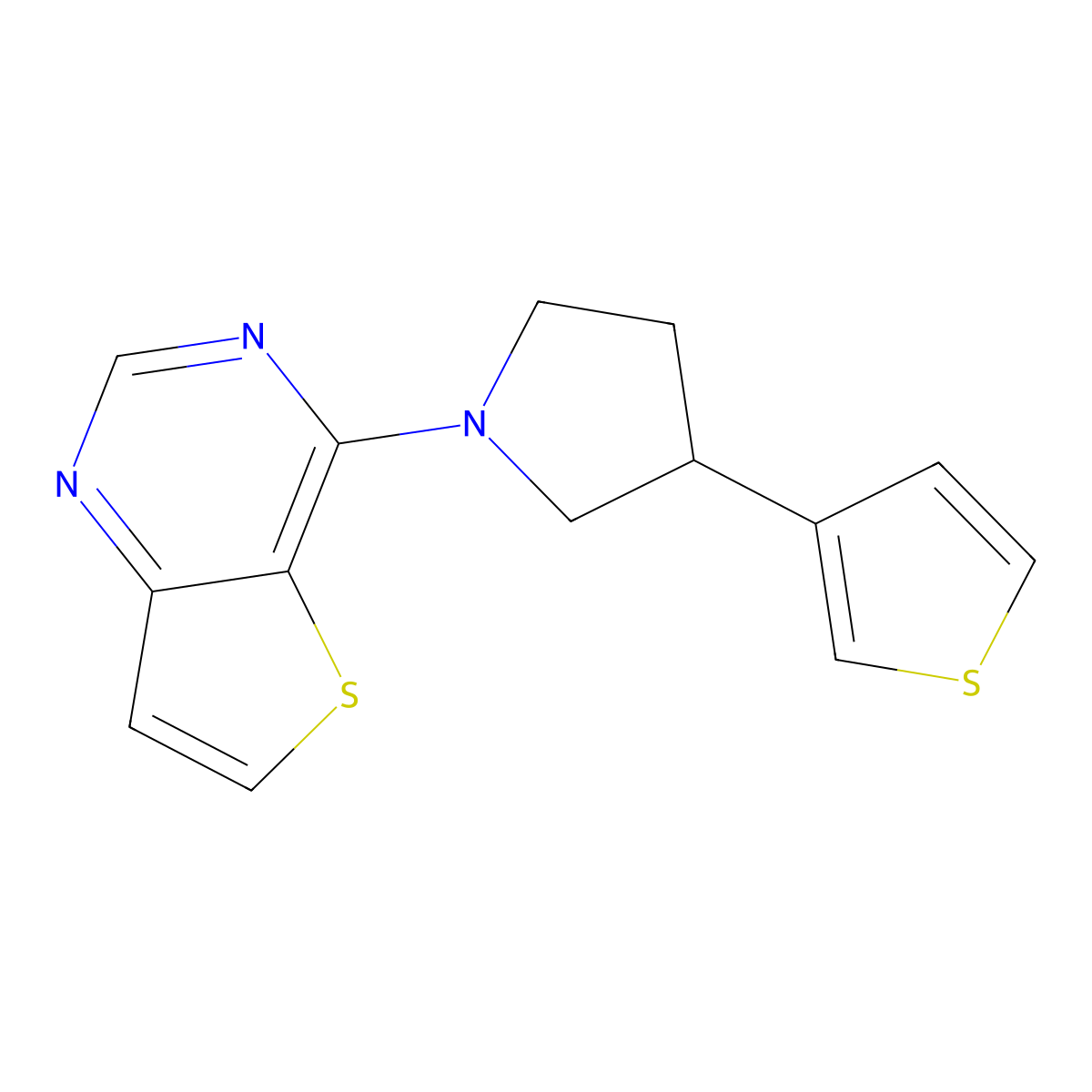 1-{Thieno[3,2-d]pyrimidin-4-yl}-3-(thiophen-3-yl)pyrrolidine molecular structure, CAS 2380191-51-3