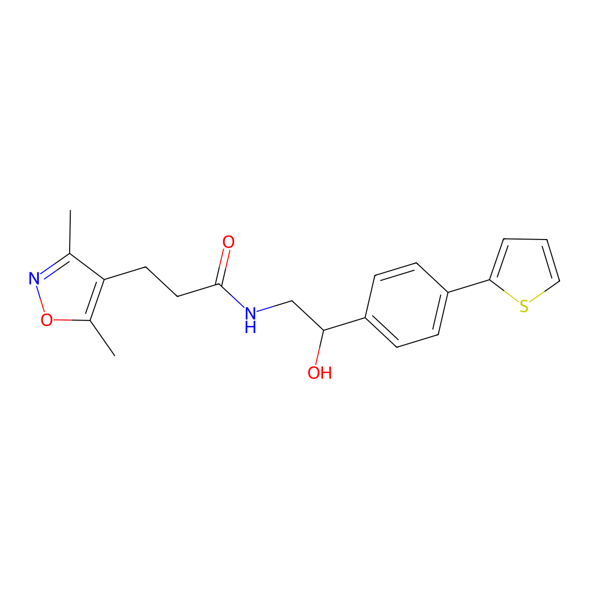 3-(3,5-Dimethyl-1,2-oxazol-4-yl)-N-[2-hydroxy-2-(4-thiophen-2-ylphenyl)ethyl]propanamide molecular structure, CAS 2380191-53-5