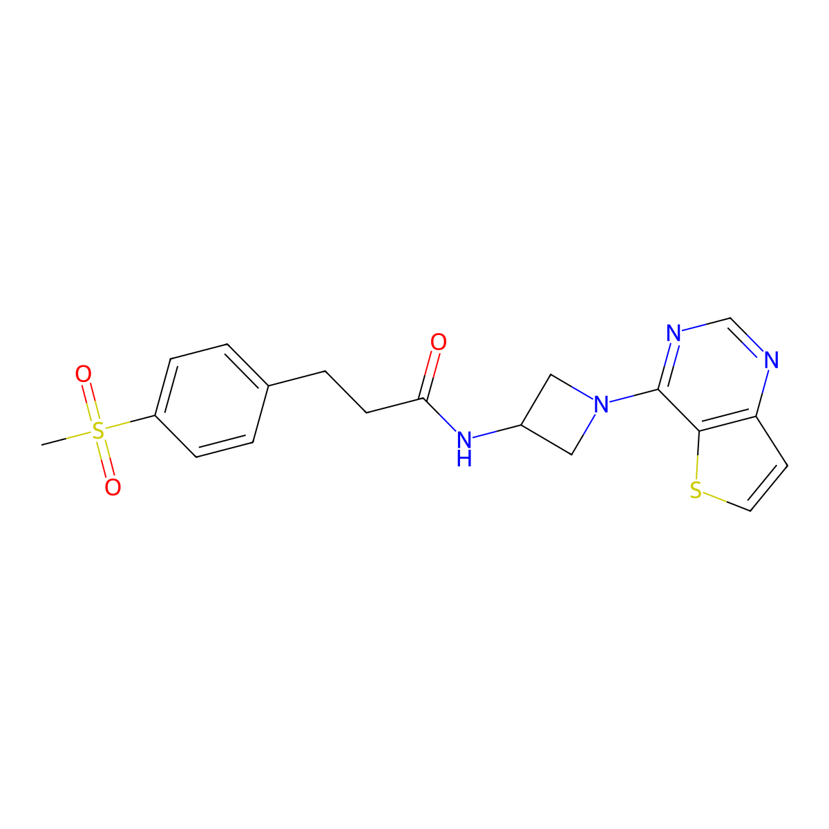3-(4-methanesulfonylphenyl)-N-(1-{thieno[3,2-d]pyrimidin-4-yl}azetidin-3-yl)propanamide molecular structure, CAS 2380191-55-7