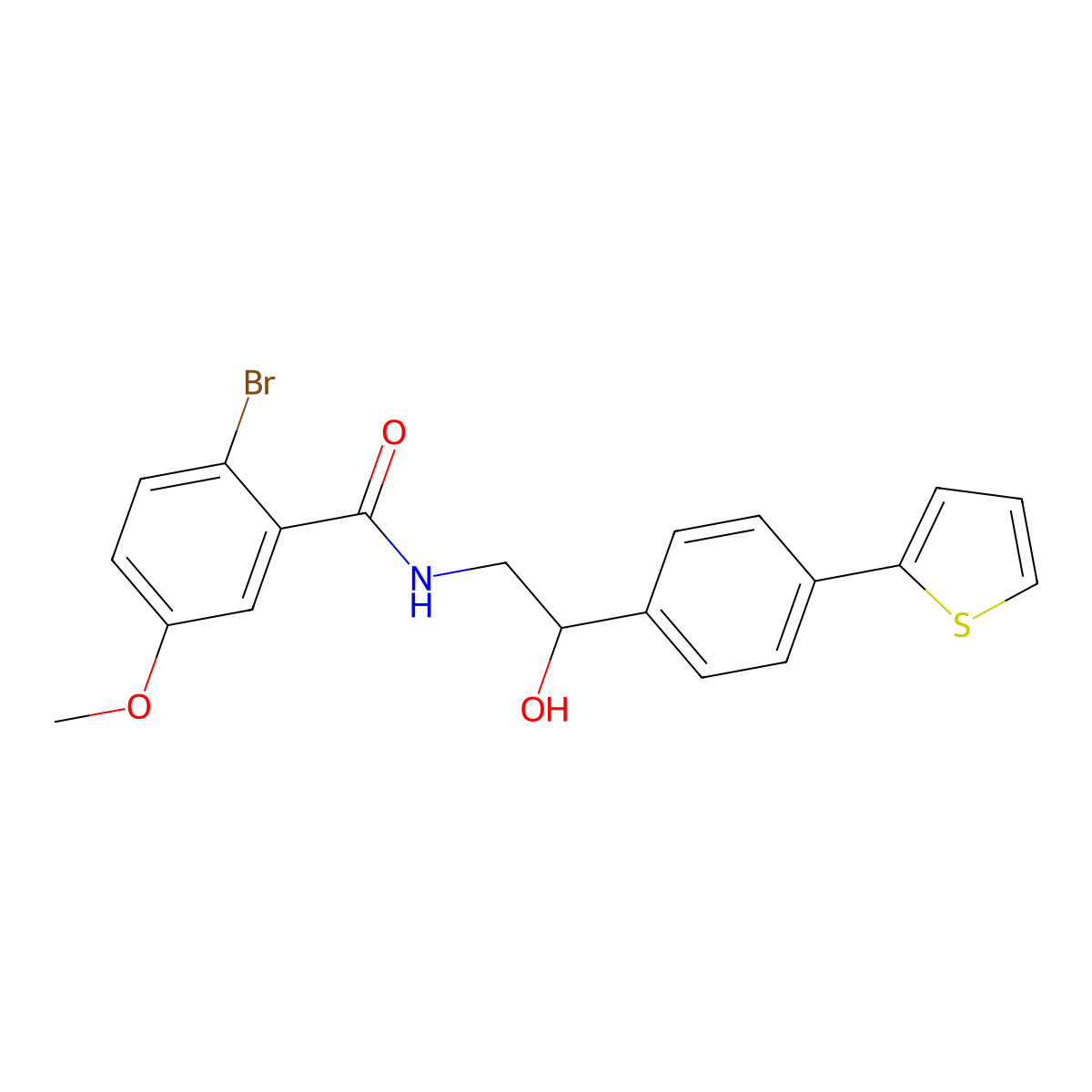 2-bromo-N-{2-hydroxy-2-[4-(thiophen-2-yl)phenyl]ethyl}-5-methoxybenzamide molecular structure, CAS 2380191-58-0
